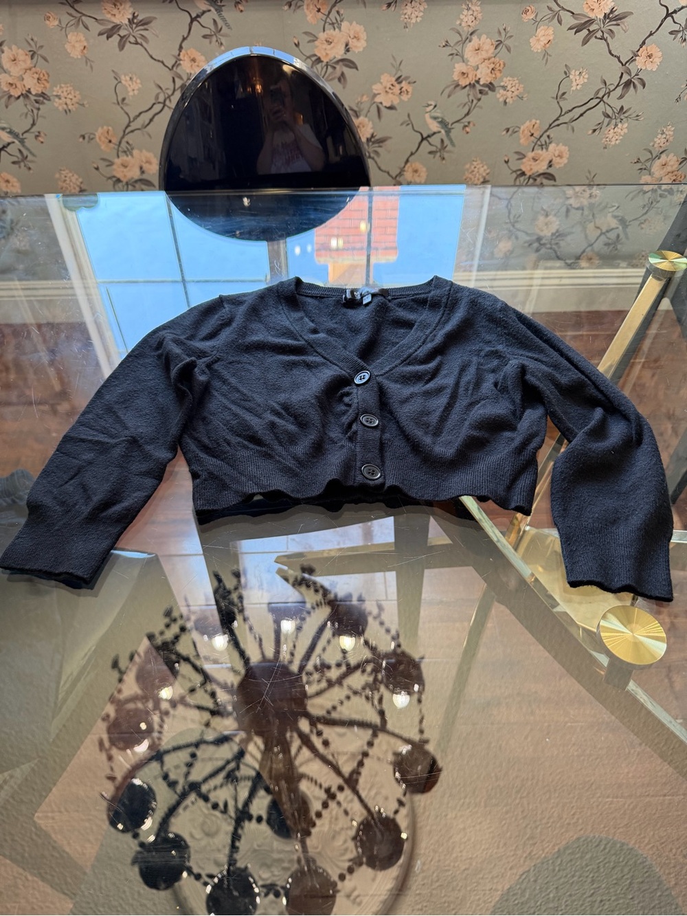 Black Cropped Button-Up Cardigan